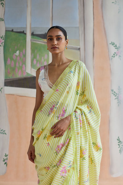 Serene Flora Mulberry Silk Sari