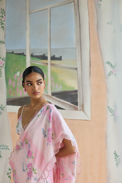 Rose Haze Mulberry Silk Sari