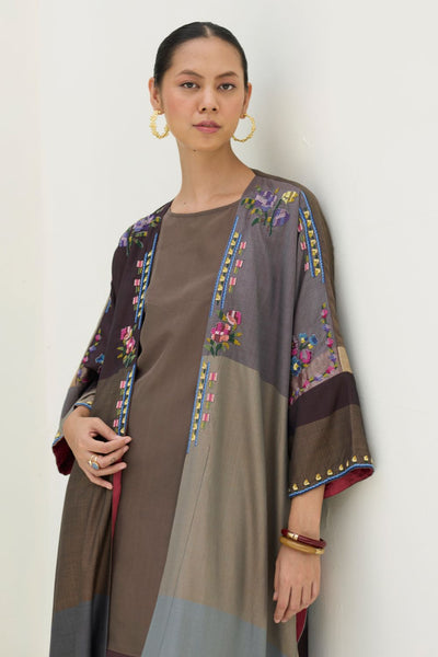 Darri Hand-Embroidered Overlay - Taupe Grey