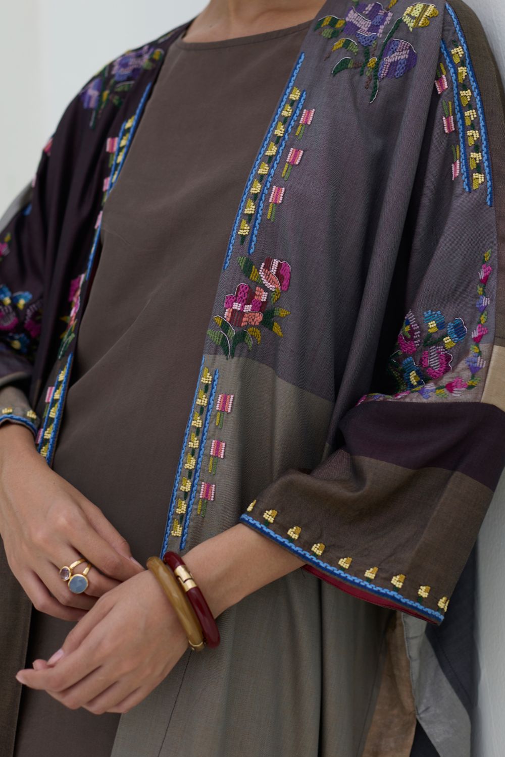 Darri Hand-Embroidered Overlay - Taupe Grey