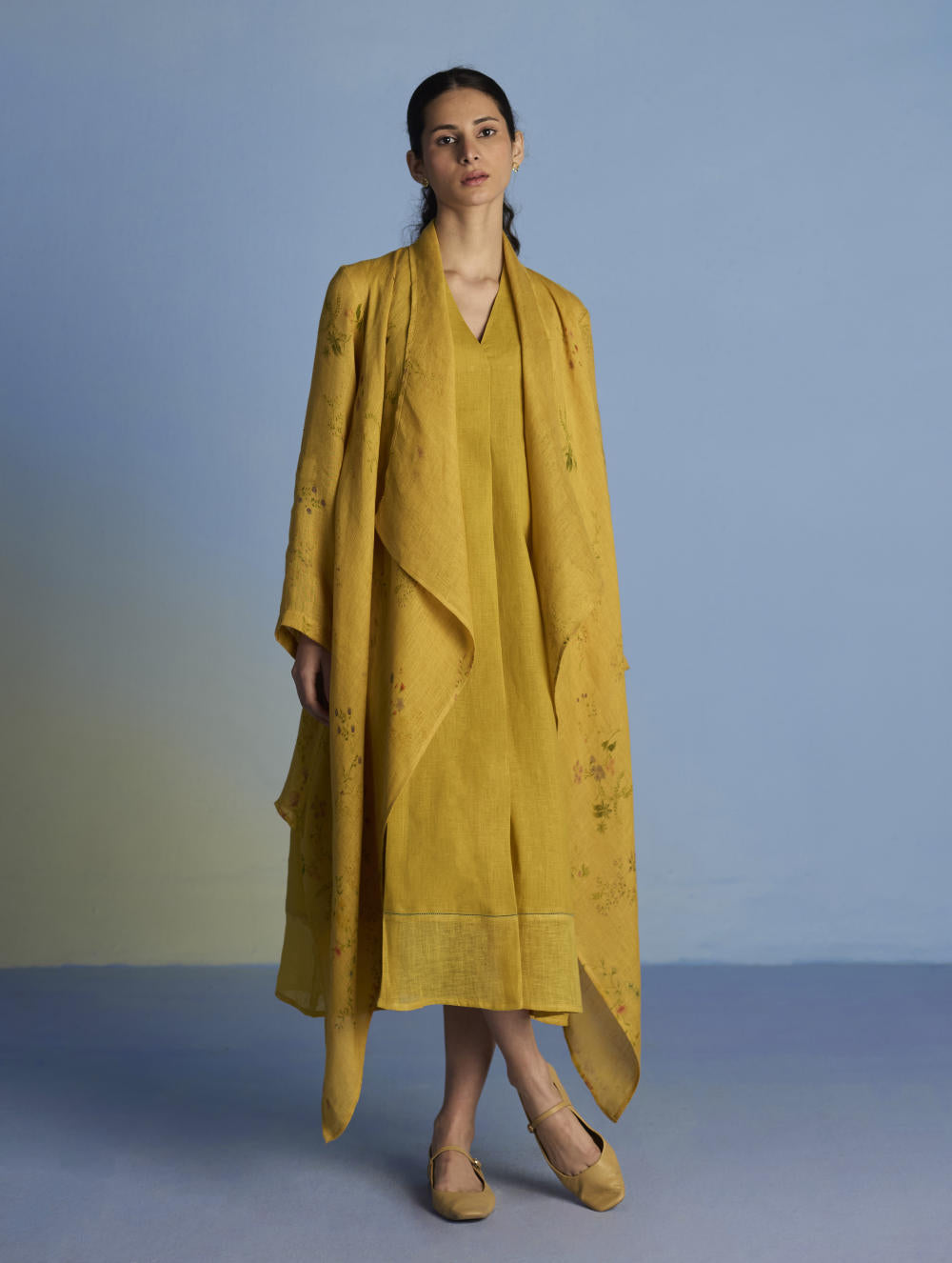 Tai Floral Sheer Linen Overlay - Ochre