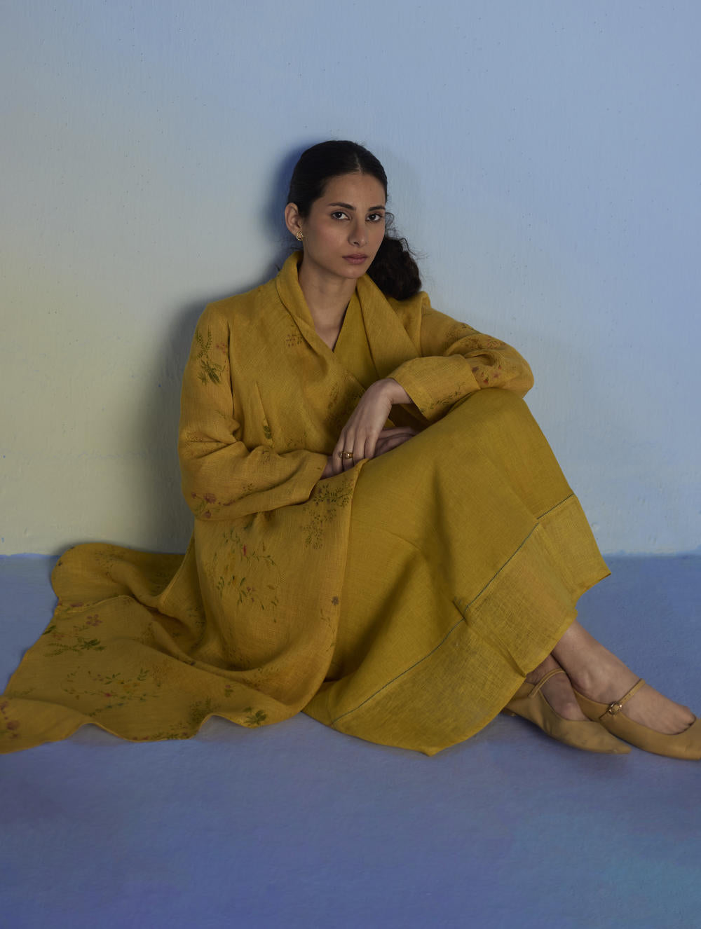 Tai Floral Sheer Linen Overlay - Ochre