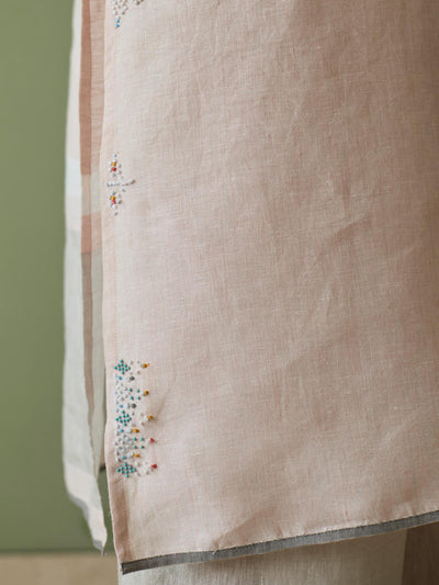 Vira Hand-Emboidered Linen Kurta Set-Blush