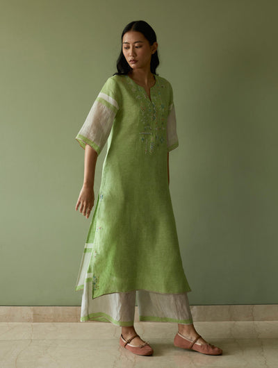 Vira Hand-Emboidered Linen Kurta-Meadow