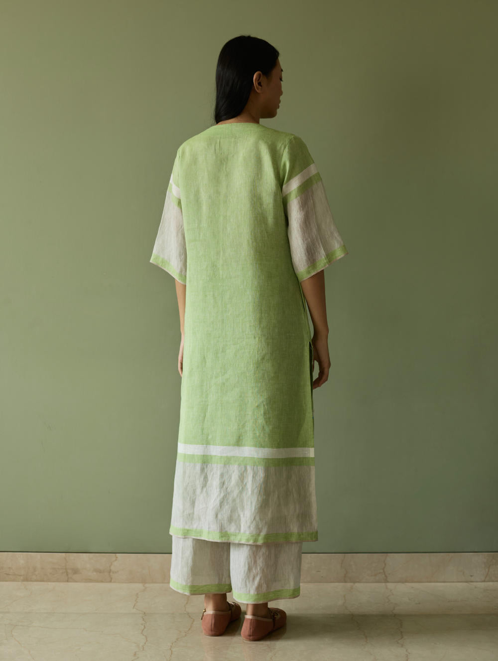 Vira Hand-Emboidered Linen Kurta-Meadow