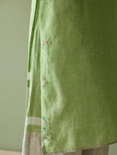 Vira Hand-Emboidered Linen Kurta-Meadow