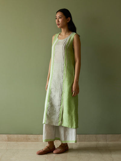 Yara Sleeveless Border Linen Kurta-Meadow