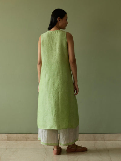 Yara Sleeveless Border Linen Kurta-Meadow
