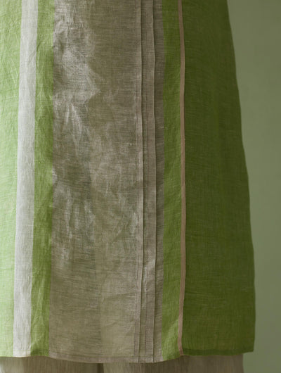 Yara Sleeveless Border Linen Kurta-Meadow