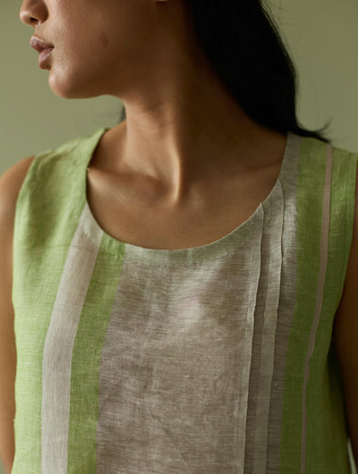 Yara Sleeveless Border Linen Kurta-Meadow