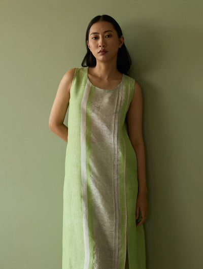 Yara Sleeveless Border Linen Kurta-Meadow