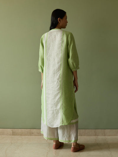 Mori Border Linen Shirt Kurta-Meadow