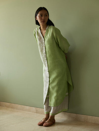 Mori Border Linen Shirt Kurta-Meadow