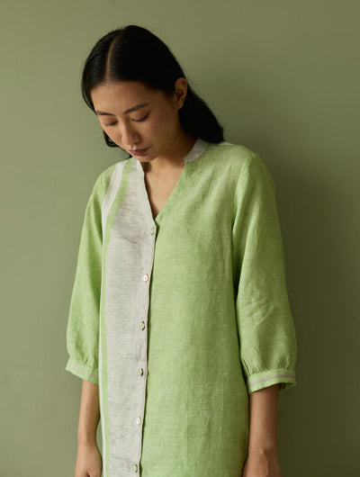 Mori Border Linen Shirt Kurta-Meadow