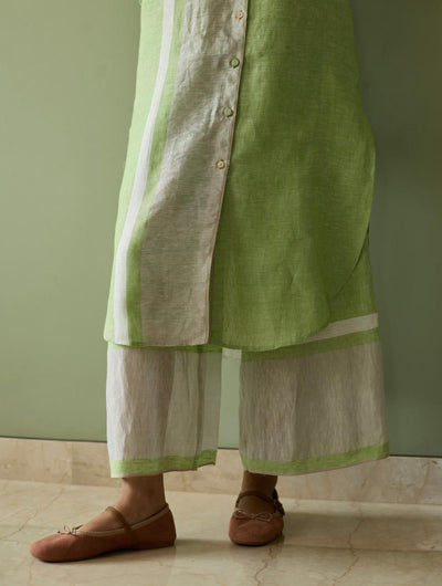 Mori Border Linen Shirt Kurta-Meadow