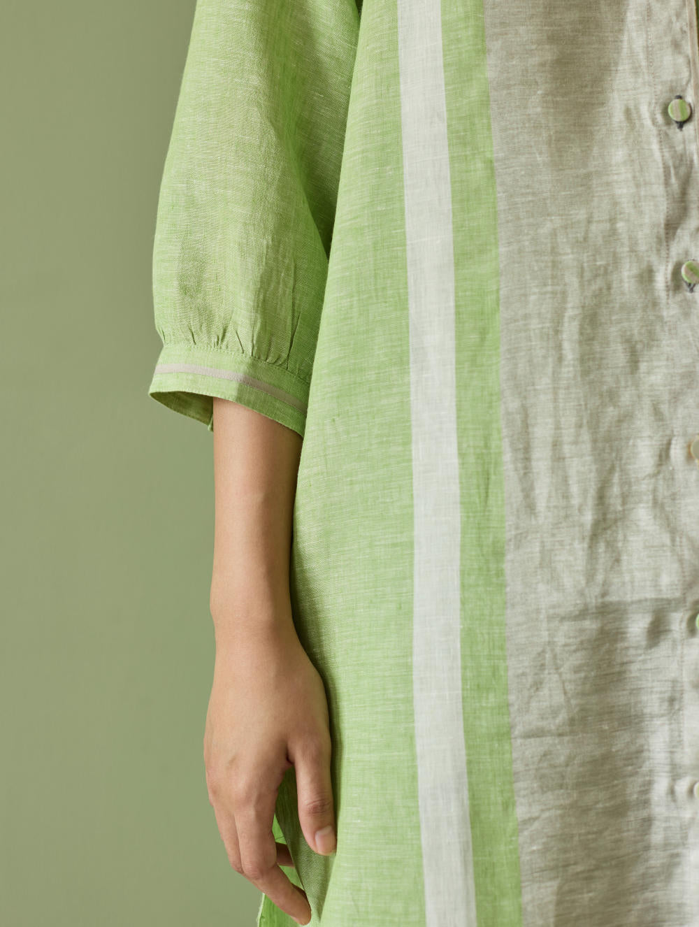 Mori Border Linen Shirt Kurta-Meadow