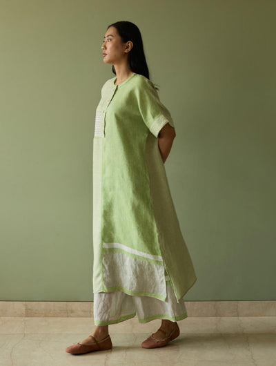Pira Stripe Linen Tunic Kaftan-Meadow