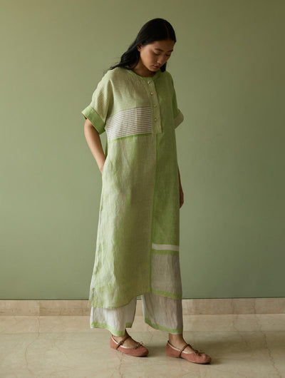 Pira Stripe Linen Tunic Kaftan-Meadow