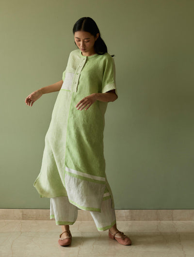 Pira Stripe Linen Tunic Kaftan-Meadow