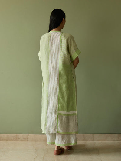 Pira Stripe Linen Tunic Kaftan-Meadow