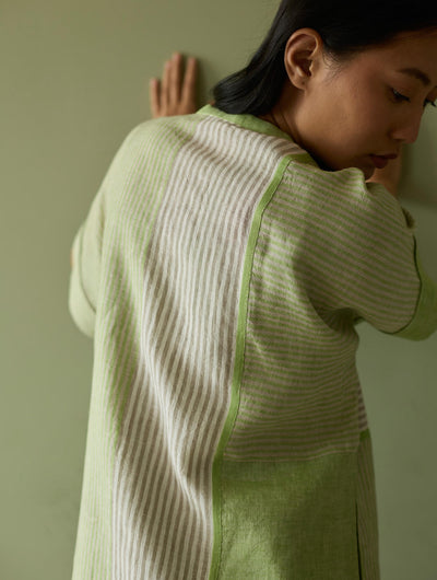 Pira Stripe Linen Tunic Kaftan-Meadow