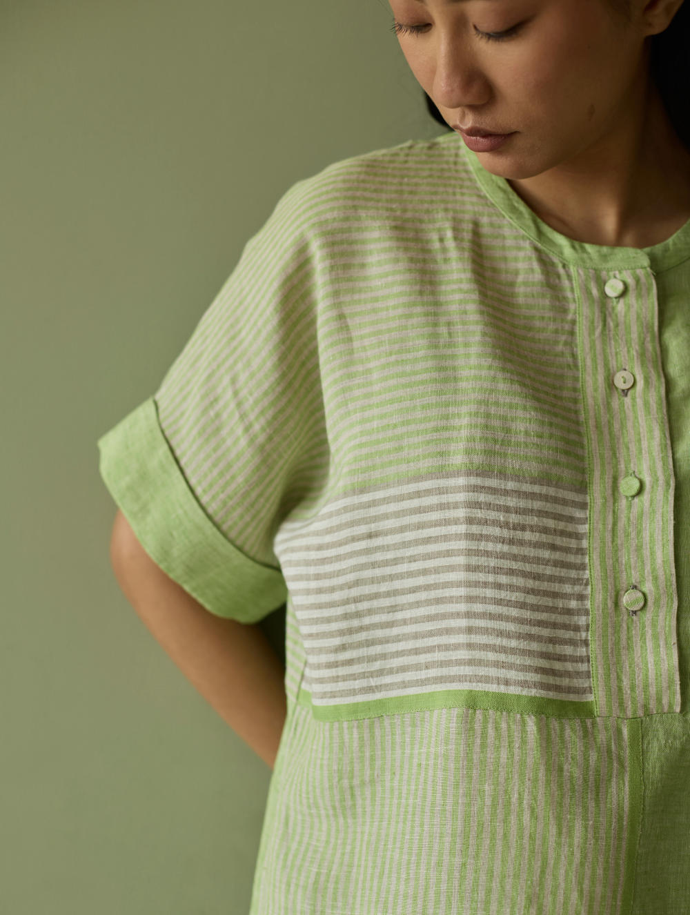 Pira Stripe Linen Tunic Kaftan-Meadow
