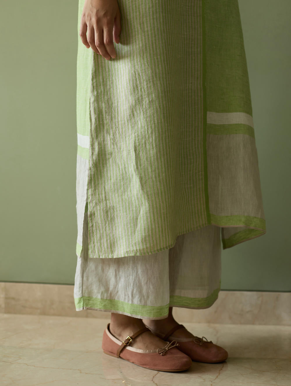 Pira Stripe Linen Tunic Kaftan-Meadow