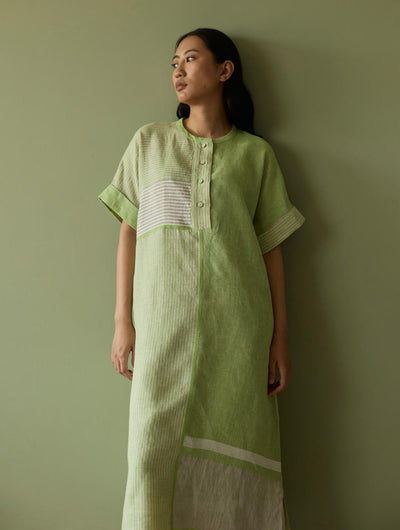 Pira Stripe Linen Tunic Kaftan-Meadow
