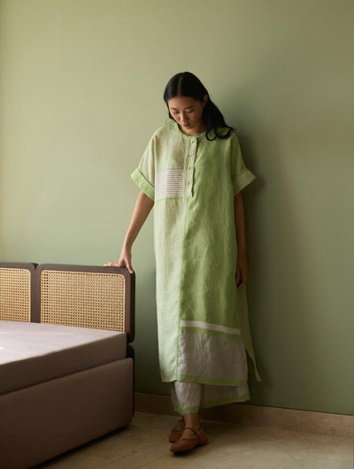 Pira Stripe Linen Tunic Kaftan-Meadow