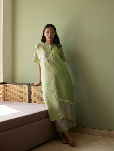 Pira Stripe Linen Tunic Kaftan-Meadow