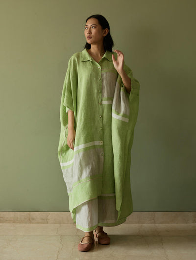 Bora Colour-Blocked Linen Kaftan-Meadow