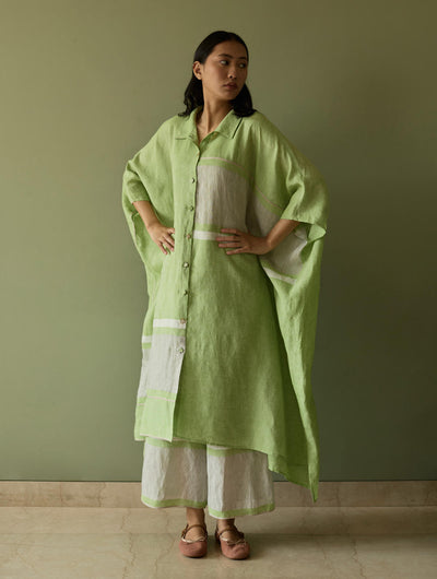 Bora Colour-Blocked Linen Kaftan-Meadow