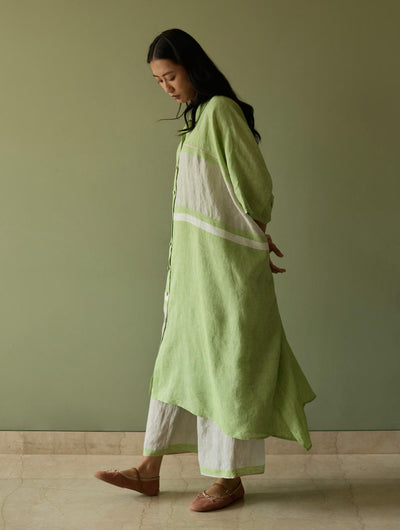 Bora Colour-Blocked Linen Kaftan-Meadow