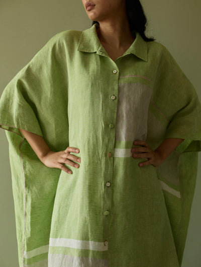 Bora Colour-Blocked Linen Kaftan-Meadow