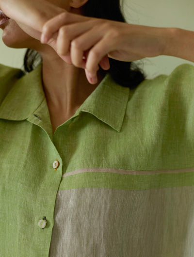 Bora Colour-Blocked Linen Kaftan-Meadow