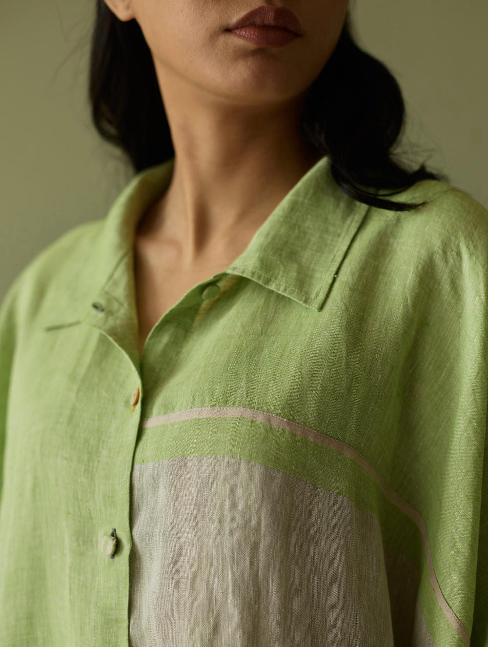 Bora Colour-Blocked Linen Kaftan-Meadow