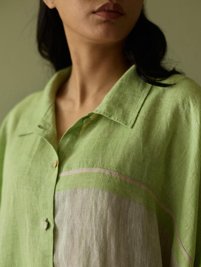 Bora Colour-Blocked Linen Kaftan-Meadow