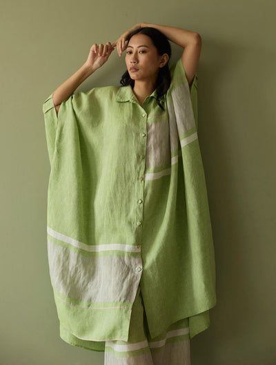 Bora Colour-Blocked Linen Kaftan-Meadow