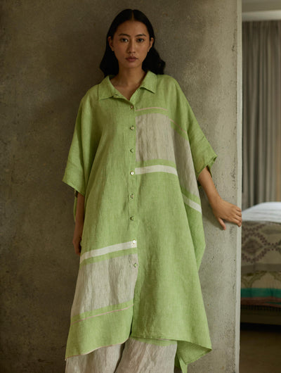 Bora Colour-Blocked Linen Kaftan-Meadow