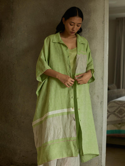 Bora Colour-Blocked Linen Kaftan-Meadow