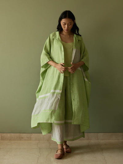Bora Colour-Blocked Linen Kaftan-Meadow