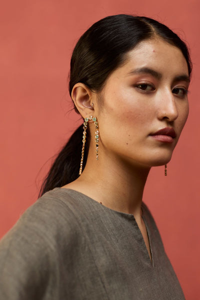 Etsu Yoke Linen Kurta Set - Grey