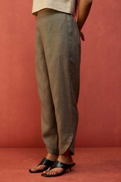 Etsu Yoke Linen Kurta Set - Grey