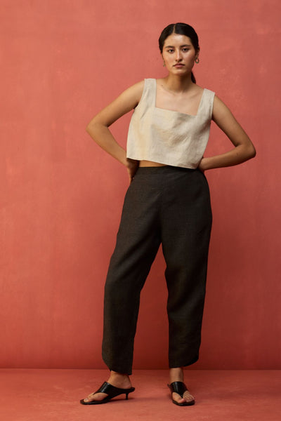 Etsu Yoke Linen Kurta Set - Grey