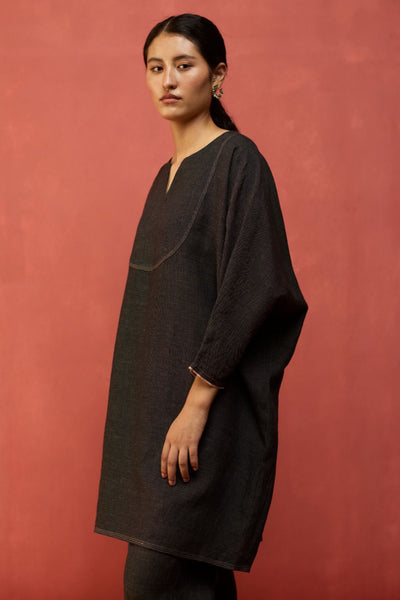 Etsu Yoke Linen Kurta Set - Grey