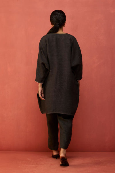 Etsu Yoke Linen Kurta Set - Grey
