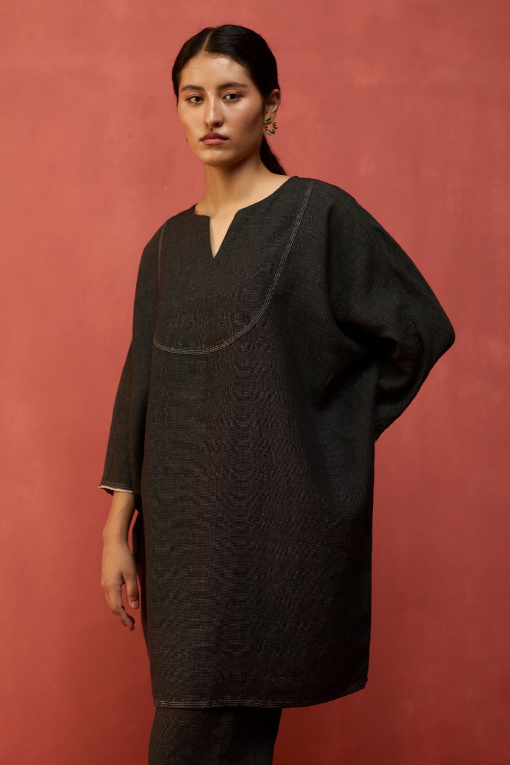 Etsu Yoke Linen Kurta Set - Grey