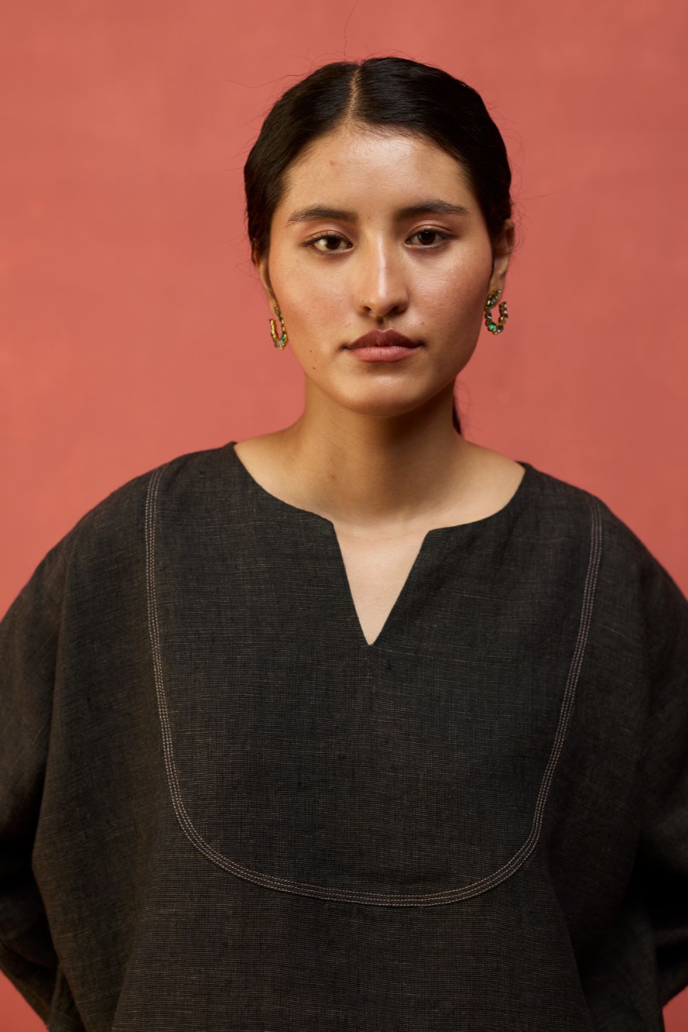 Etsu Yoke Linen Kurta Set - Grey