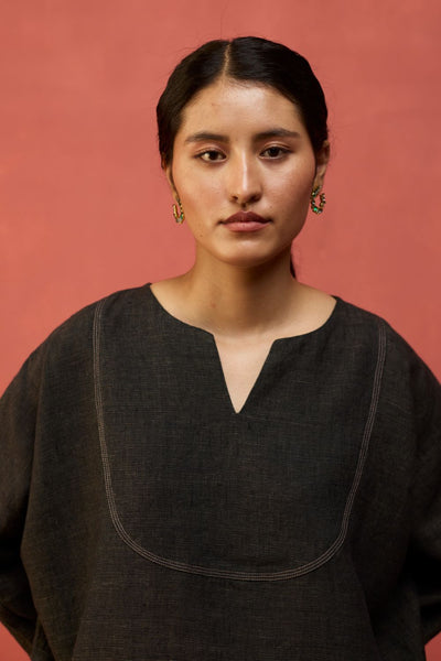 Etsu Yoke Linen Kurta Set - Grey