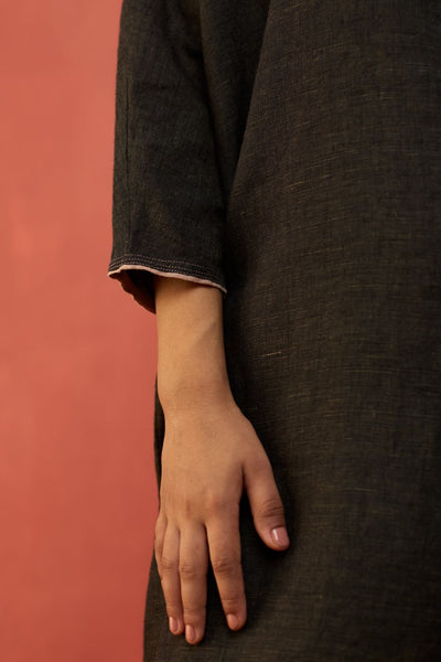 Etsu Yoke Linen Kurta Set - Grey